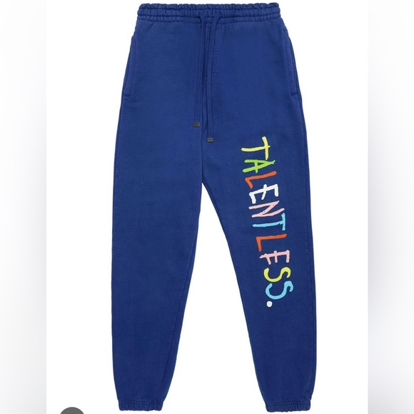 NWOT Talentless Blue Cotton w/Multicolor Lettering Pocketed Sweatpants - Picture 1 of 8